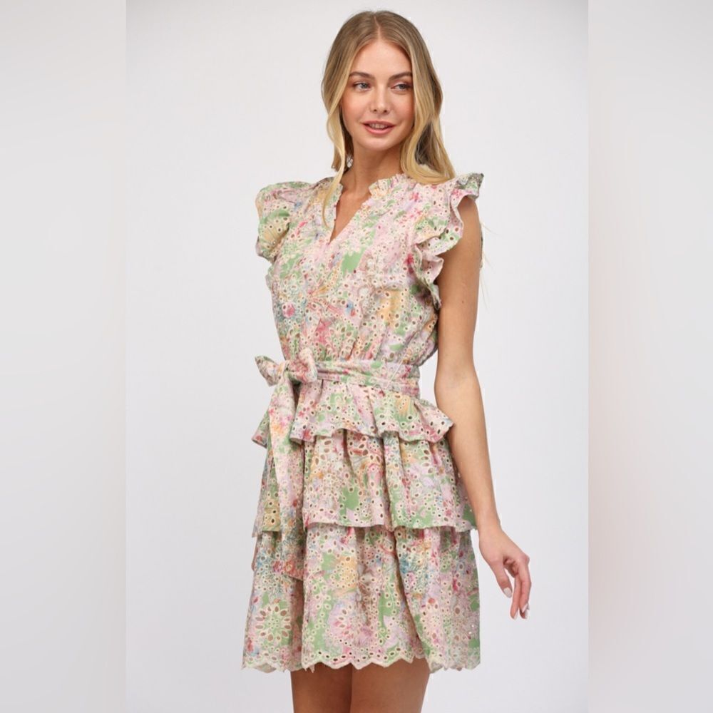 031. EYELET TIERED DRESS - Picture 4 of 10